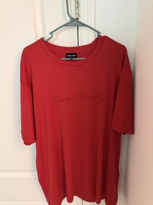 Giorgio Armani Red Solid Crew Neck Short Sleeve Logo T-Shirt Men's Size XL