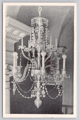 NYC Saint Paul's Chapel Waterford Crystal Chandelier Postcard c1940s