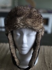Granule Black Faux Fur Fleece Lined Winter Trapper Hat Ear Flaps Chin Strap