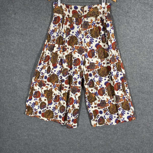 Vintage Transport Pants Womens 16 Blue Paisley Wide Leg Cropped Culottes Palazzo