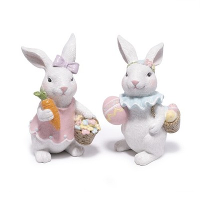 Easter Bunny Figurines Set, Spring Rabbit Decor with Easter Eggs Basket, Flor...