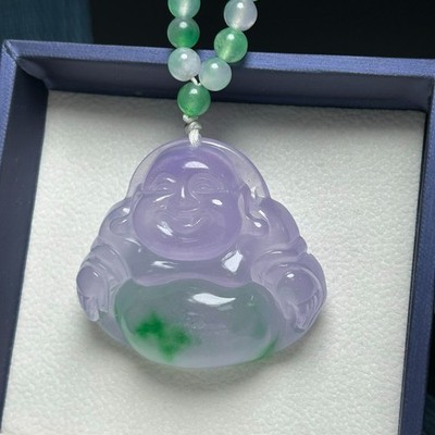  Natural ice green Burmese Jade Jadeite Carved Buddha Pendant&Necklaces