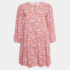 Stella McCartney Kids Pink Logo Printed Viscose Blend Short Dress 12 Yrs