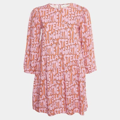 Stella McCartney Kinder kurzes Kleid rosa Logo-Druck Viskosemischung 12 Jahre