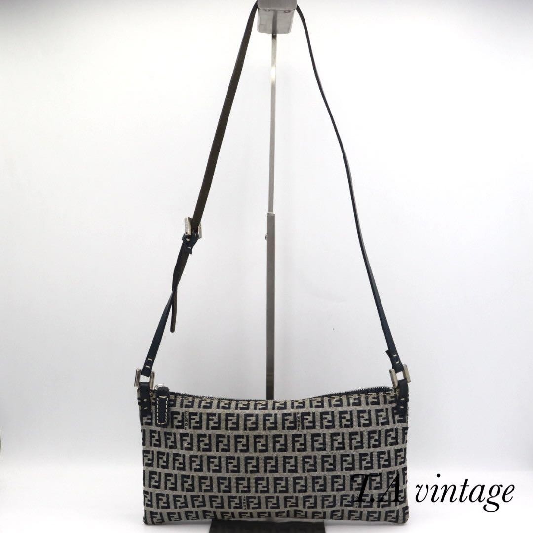 Fendi Zucchino Navy Canvas Shoulder Bag Preowned