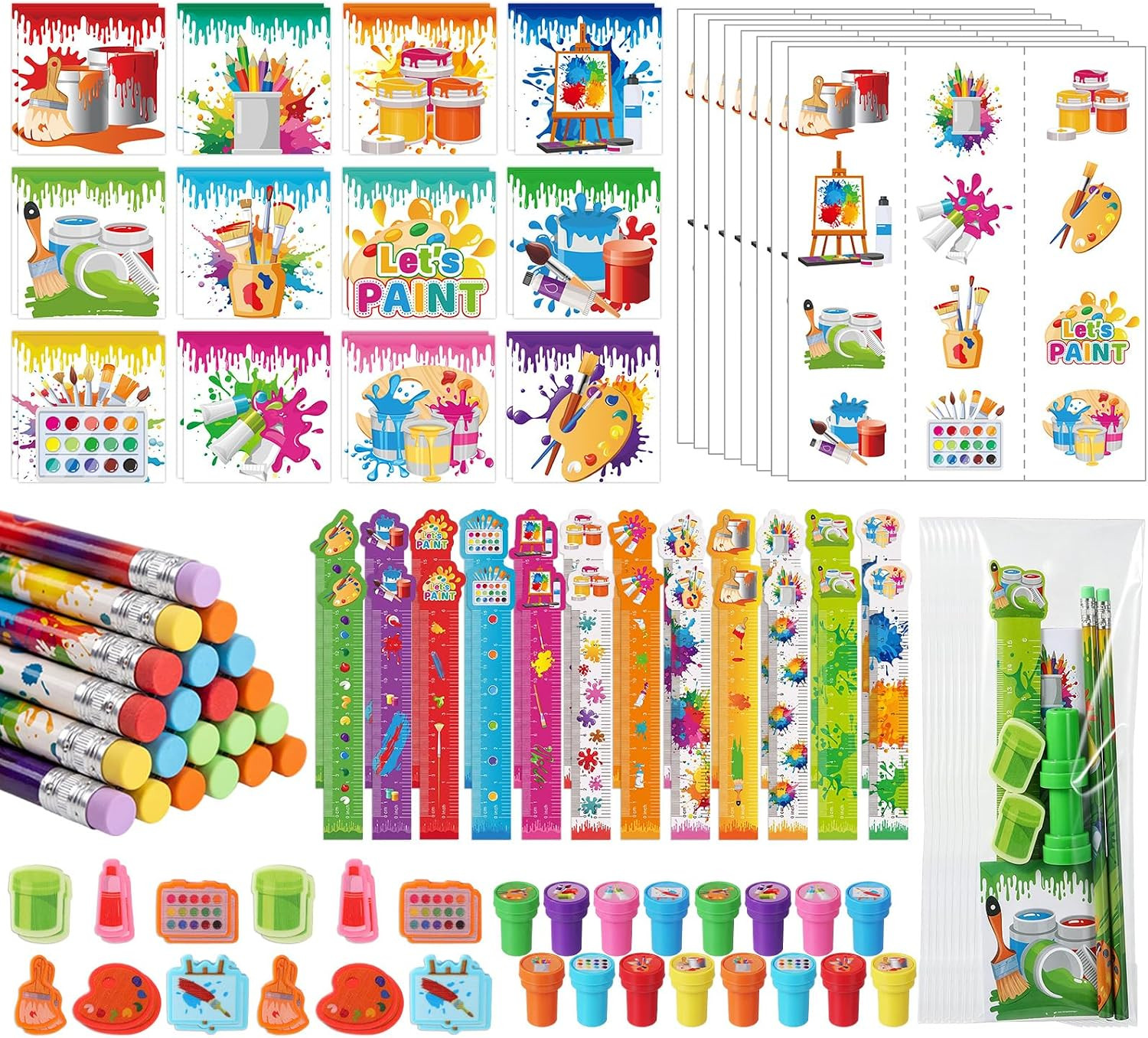 168 Pcs Art Party Supplies – 24 Mini Notebooks, Pencils, Stamps, Stickers