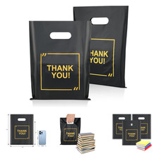 50 Pack Die Cut Plastic Shopping Bags with Thank You Logo 9x12 Extra Thick