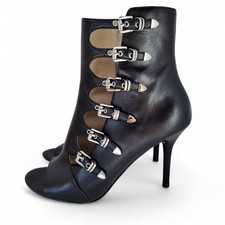 MICHAEL KORS Cassie Bootie 9.5 Open Toe Black Leather Stiletto Heels Women's