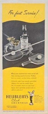 Heubleins Club Cocktails Dry Martini Manhattan Old Fashion 1945 Vintage Print Ad