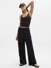 Athleta Retreat Linen High Rise Wide Leg Pant Black ~ NWT ~ Size Large Tall