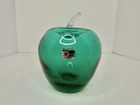 Vintage Blenko Glass Apple Paperweight In Antique Green W/crystal Stem W/label