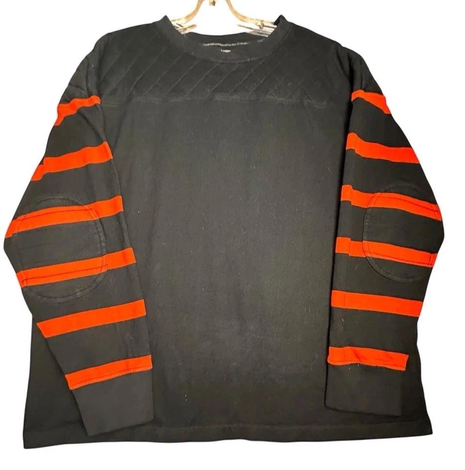 Camisa J Peterman Para Hombres XL Negra Rayas Rugby Codo Parche Manga Larga Universitaria Foto 2 de 4