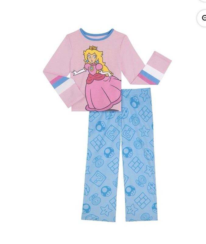 Princess Peach Girls Long Sleeve Top and Pajama Pants Set, 2-Piece, Size 10/12