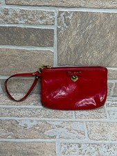 COACH Signature Red Liquid Gloss Patent Leather Wristlet Zip Clutch Embossed