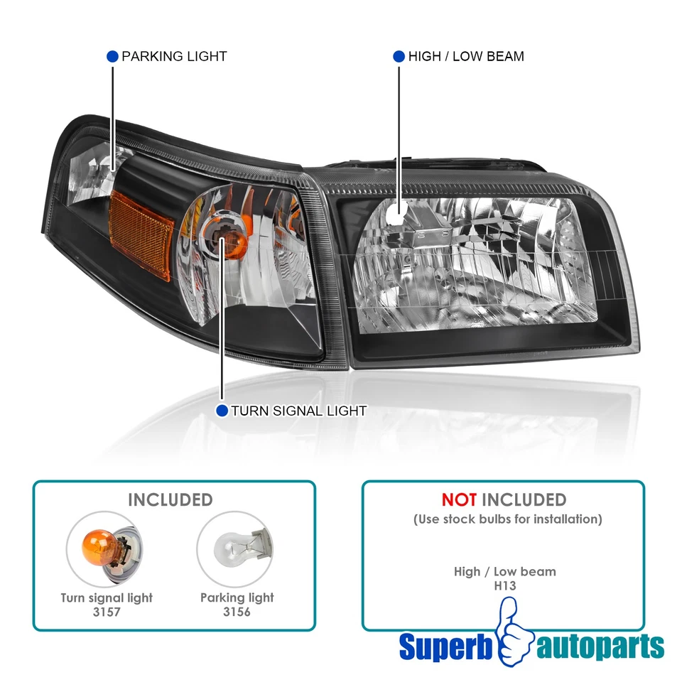 For 2006-2011 Mercury Grand Marquis Black Headlights +Turn signal+Parking Light Foto 4 de 4