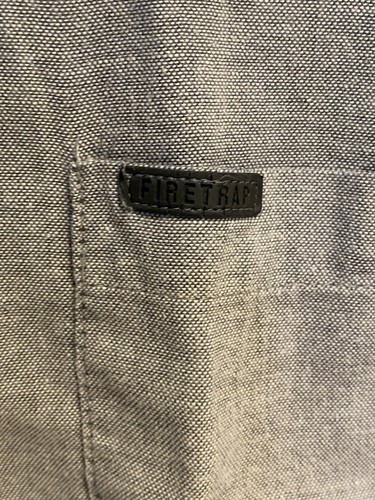 Fire Trap Long Sleeve Shirt Button Front Size Medium Colour Grey French Pocket - Picture 2 of 5