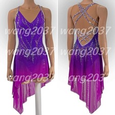 Ice skating dress Competition Figure Skating Twirling Costume purple dyeing