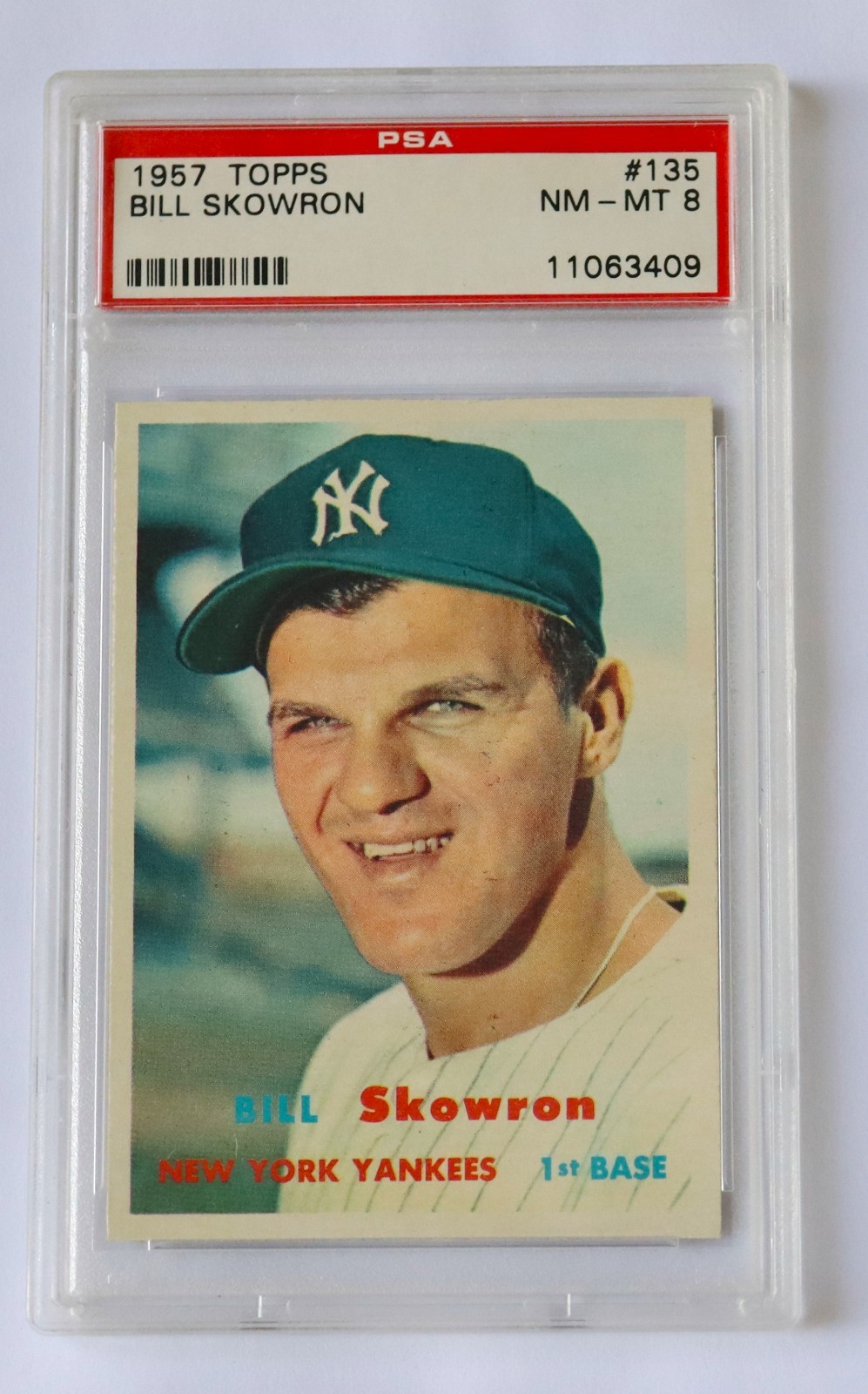 1957 topps # 135 bill skowron psa 8 nm-mt nq perfect centering