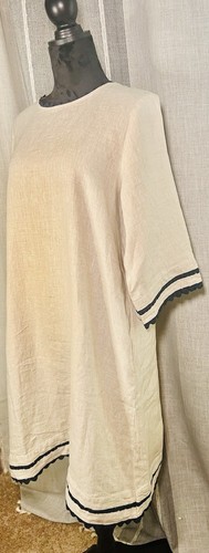 Alessandra - Claire 100% Linen Dress in String/Navy -NWT Size Large - Picture 16 of 18