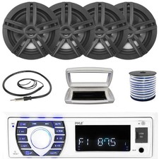 Pyle Single-DIN Marine MP3/SD Receiver W/White Cover, 4x 6.5" 180W Max Speakers
