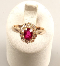Turmalin Diamantrosen Ring, mit ca. 0,8 ct., um 1900, in 585 Gelb Gold