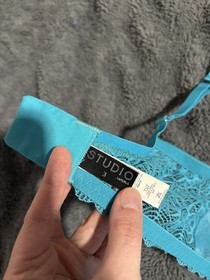 LA PERLA Studio Blue Turquoise Lace demi bra underwire mesh band