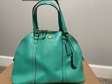 Coach Peyton Green Leather Cora Domed Satchel W/ Zip, Gently Used