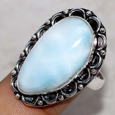 Larimar 925 Silver Plated Ring US 10 Jewelry JW