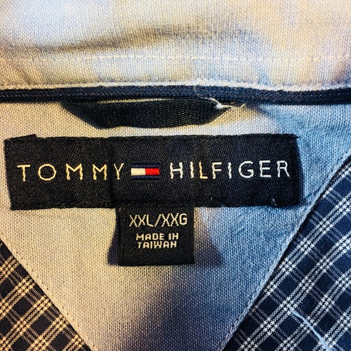 Tommy Hilfiger Mens XXL Blue Plaids Checks Button Front Short Sleeve Shirt Flag - Picture 4 of 10