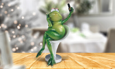 7.5''H Frog Taking Selfie Picture Statue Funny Animal Figurine Room Decor