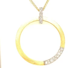 .47CT DIAMOND 18KT 2 TONE GOLD 3D CIRCLE OF LIFE MATTE & SHINY FLOATING PENDANT