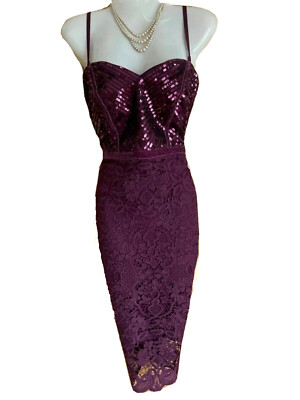 Pink Lipsy Sequin Lace Bodycon Midi Dress Lipsy Purple Sequin