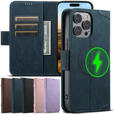 Für iPhone 16 15 14 13 12 Pro Max MagSafe Magnet Hülle Flip Leder Wallet Case