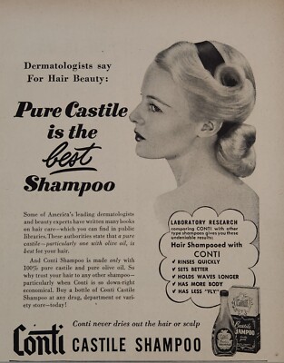 1948 Print Ad Conti Pure Castile Shampoo Pretty Lady with Nice Hair