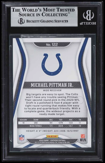 POP 1: Michael Pittman Jr RC BGS 9+: 2020 Certified Mirror Rookie Gisto /299 - Image 2 of 3