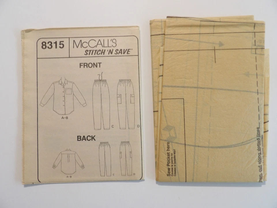 McCall's 8315 Misses & Men's Shirt & Pull-On Pants Size S-M Uncut Sewing Pattern - Image 2 of 3