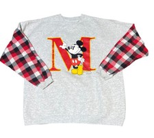 Vintage Disney Mickey Mouse Sweater Plaid Sleeves Size XL Made In USA
