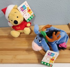 Holiday Winnie Pooh Santa  Holiday Eeyore Reindeer Christmas Bean Bags Mattel