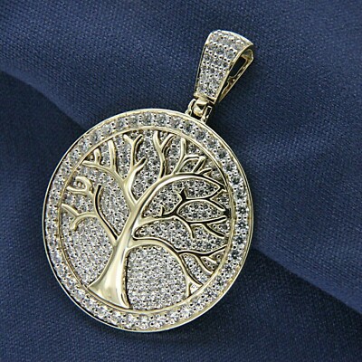 Men's ''Tree of Life'' Pendant 14K Yellow Gold Plated Silver 2 '' Moissanite