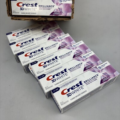 6 Pack Crest 3D White Brilliance Whitening Travel Size Toothpaste .85 oz