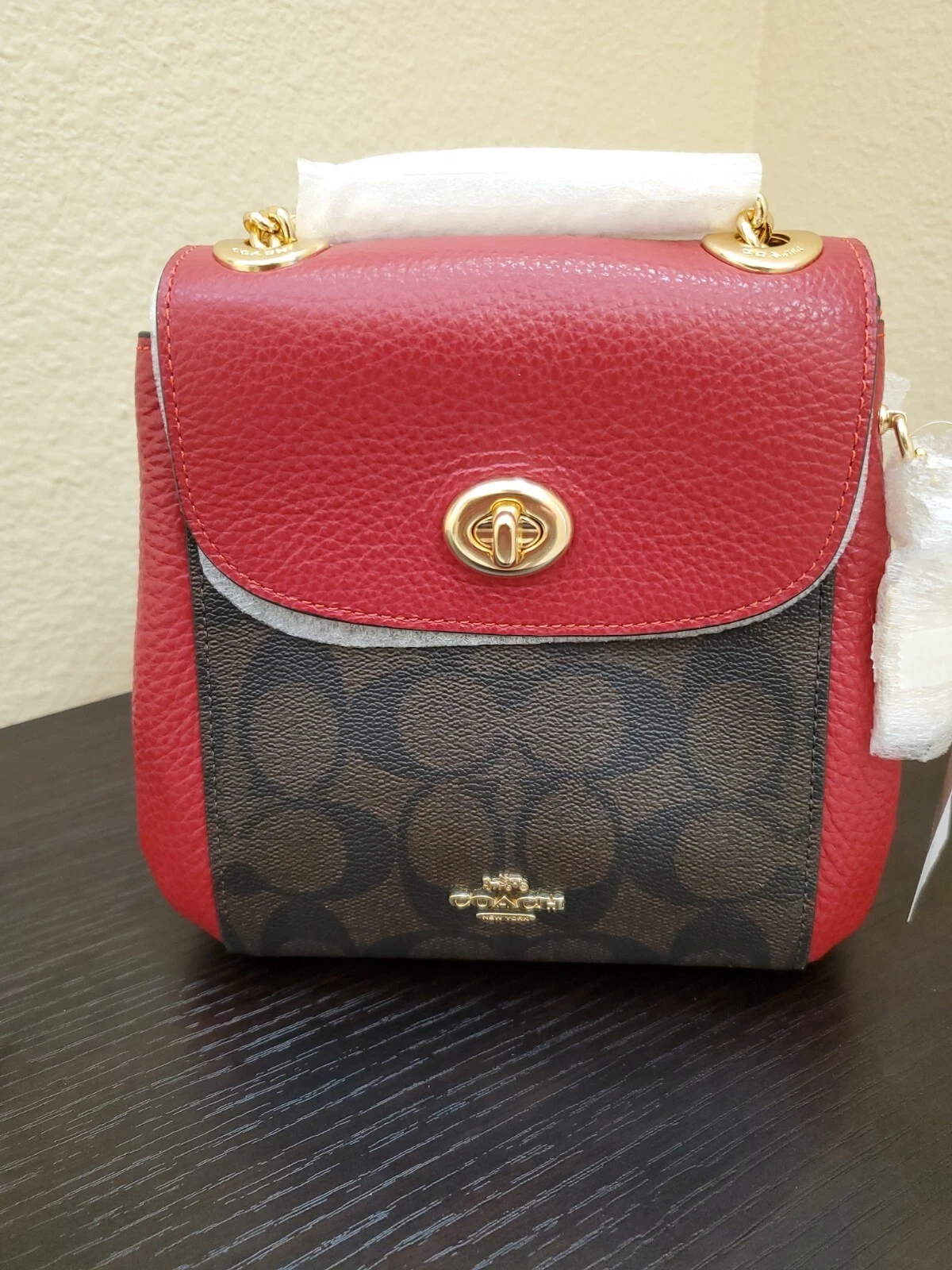 Mini Zaino Coach Convertibile Nuovo con Etichette Marrone 1941 Rosso