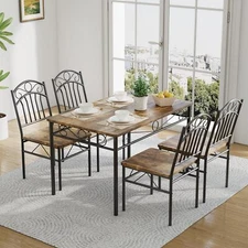 5-Piece Kitchen Dining Table Set for 4, Rectangular Dinette with Wooden Chairs