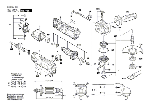 Bosch Ersatzteile für PWS 750-115 / 700-115 / PWS Universal+ Winkelschleifer - Bild 1 von 34
