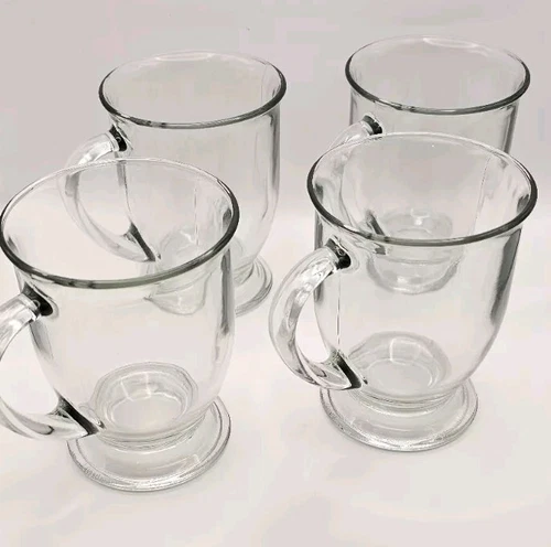 Anchor Hocking Pedestal Clear Glass 16 oz Mugs, Set Of 4