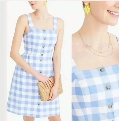 blue and white gingham dress
