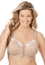 Comfort Choice Women 50D Plus Size Front Close Embroidered Wireless Bra Nude NWT