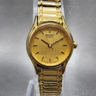 VTG Seiko Watch Women 20mm Gold Dial Gold Tone Round 1N01-0E19 New Battery