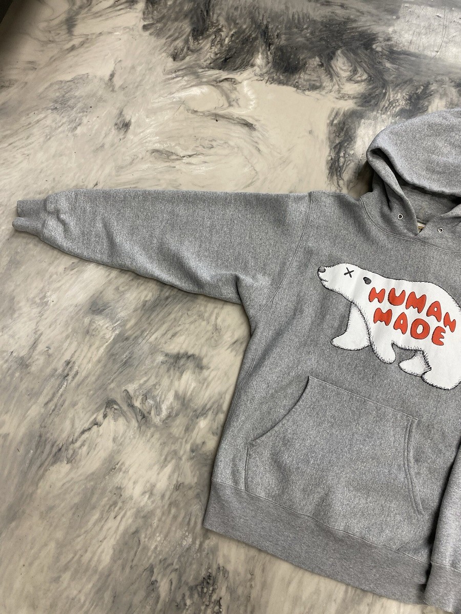 Human Made X Kaws Polar Bear Hoodie Grey Medium Pizza