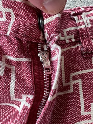 VTG 70s Kids flared Pants Multicolor Monogram Red Hippie Woodstock Fez - Picture 6 of 8