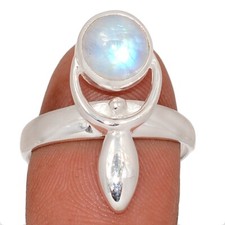 Goddess - Natural Rainbow Moonstone - India 925 Silver Ring Jewelry s.9 CR71672